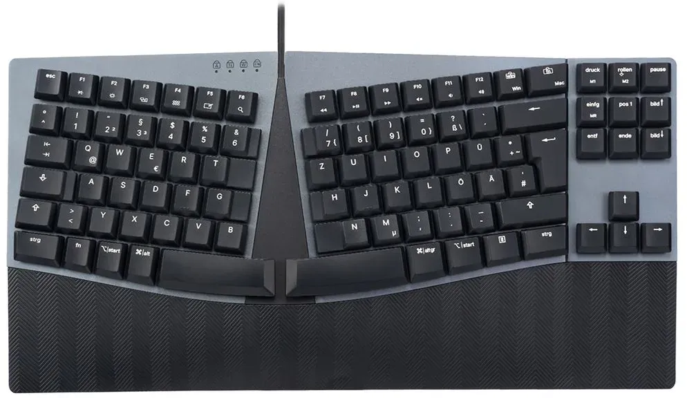 Bild von PERIBOARD-335 DE, Kabelgebundene ergonomische mechanische Tastatur – Low-Profile Blue Clicky Switches – Programmierbare Funktion – Kompatibel mit Windows und Mac OS X – Deutsch QWERTZ