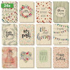 Bild Geburtstags-Postkarten-Set, "Happy Grassy Birthday", A6, 12 unterschiedliche Geburtstagskarten aus nachhaltigem Graskarton, aus nachhaltigem Papier