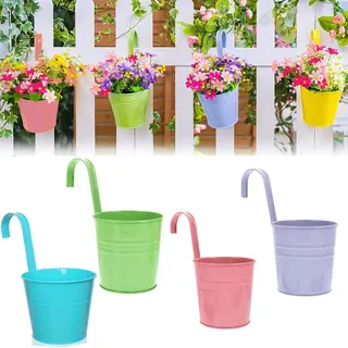Hängetopf für Pflanzen,4 PCS Hängende Blumentöpfe Blumentopf Hängend Balkon Pflanze Hängende Topf Blume Eimer mit Haken mit Drainageloch für Garten Balkon Terrasse Wohndekor