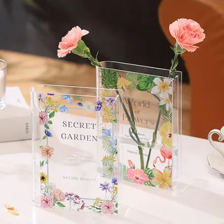 PORPAN Buchvase, Acryl, für Blumen, klar, Moderne, dekorative Vase für Zuhause, Büro, Schlafzimmer, Wohnzimmer, 2er-Set