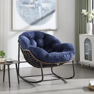 Outdoor Rattan Schaukelstuhl, Polsterte Sitzschaukel mit Lehne für Vordereingang, Wohnzimmer, Patio, Garten