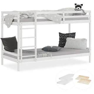 Homestyle4u Etagenbett 90 x 200 cm Kiefer massiv weiß