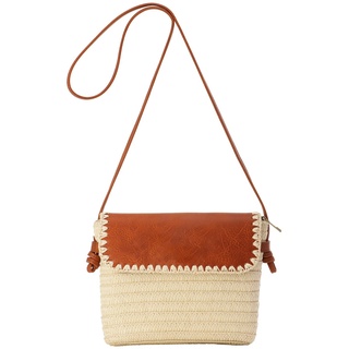 Ynport Crefreak Damen Stroh Umhängetasche Kleine Stroh Umhängetasche Gewebte Hobo Tasche Strand Tragetasche Klappe Halten Quadratische Clutch Tasche, Beige