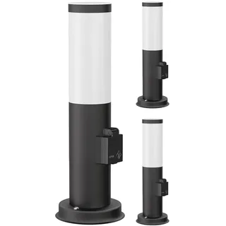 ledscom.de 3x Pollerleuchte PORU Sensor für außen, 38cm, schwarz, Steckdose, inkl. E27 Lampe 471lm, extra-warmweiß