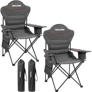 OUTSIDER Klappbarer Campingstuhl mit Kühltasche, schwerlast bis 160kg, hochlehniger Anglersessel gepolstert, tragbarer Outdoor-Strandstuhl für Garten Festival (Style-2, 2)