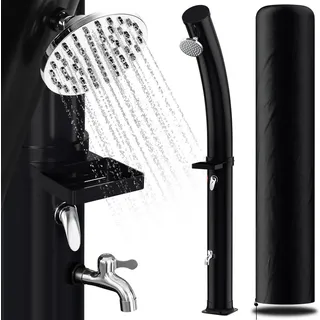 TolleTour Solardusche Pooldusche Gartendusche 35L Gebogene Campingdusche bis zu 60°C Regendusche Außendusche Camping Pool - Schwarz