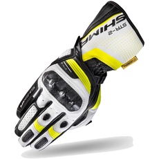 SHIMA STR-2 Motorradhandschuhe Herren - Touchscreen, Sommer, Sport Leder Handschuhe mit Carbon Knöchelprotektor, Handflächen- und Fingerschieber, Verstärkte Handfläche (Fluo, XL)