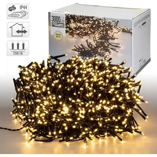 ECD Germany LED Büschel Lichterkette 22m mit 3000 LEDs Warmweiß, Strombetrieb, IP44 Wasserdicht, Innen/Außen, Weihnachtsbeleuchtung Weihnachtsbaum Cluster Lichterkette Büschellichterkette Büschelkette - Schwarz