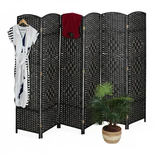 Relaxdays Paravent Raumteiler, HxB: 170x240 cm, Faltbarer Raumtrenner, 6-teiliger Sichtschutz, Holz, Papierseil, schwarz