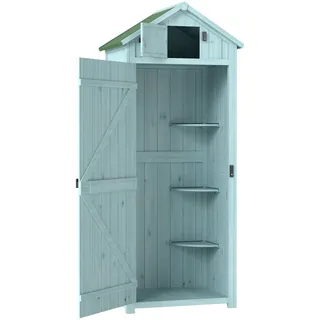 Outsunny Gartenschrank Geräteschuppen mit Fachböden, Asphaltdach Fenster, Holz, Hellblau+Grün , Multicolor , 54.2x179x77 cm , Gartenzubehör, Geräteschuppen