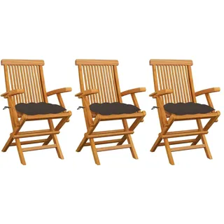 Gartenstühle mit Taupe Kissen 3 Stk. Massivholz Teak - Taupe, Bunt