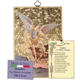 FRATELLI BONELLA Bild San Michele Erzengel und Gebet auf Italienisch – Holzbild aus MDF von Pappeln, Schlafzimmer, 8 mm x 10 cm x 15 cm – hergestellt in Italien