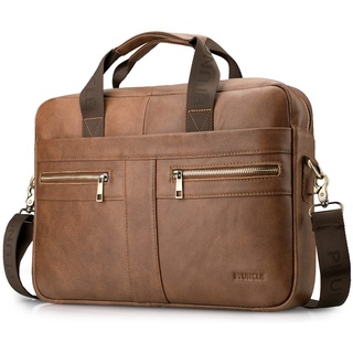 BAGZY Laptoptasche 14 Zoll Aktentasche Herren Umhängetasche Geschenk für Männer Handtasche für Männer Echtes PU Leder Herren Business Tasche Notebook Tasche Herren Bürotasche (Braun)