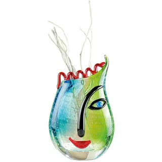 Vase , Multicolor , Glas , bauchig , 17x28x9 cm , mundgeblasen, handgemacht, auch für frische Blumen geeignet , Dekoration, Vasen, Glasvasen