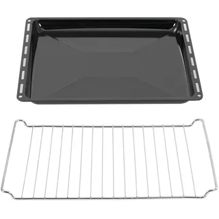 ICQN Backblech & Gitter Set 445 × 375 × 35 mm, Kompatibel mit Bauknecht, Indesit, Whirlpool-Gruppe & Algor, Emaillierte Backbleche & Verchromtes Gitter für Backofen & Herd
