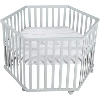 roba Laufgitter 6-eckig aus Holz natur - Höhenverstellbar - inkl. Einlage Sternenzauber taupe,