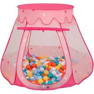 Selonis baby spielzelt mit plastikbällen zelt 105x90cm/100 bälle plastikkugel kinder, pink:weiß-gelb-orange-babyblau-türkis