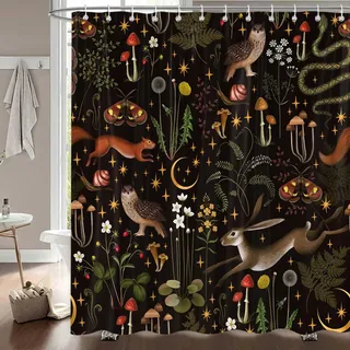 PAOPOED Rustikaler Duschvorhang mit Feen-Motiv, Boho, niedlich, Gothic, Vintage, Pilze, Wald, Wildtiere, Schmetterling, Badezimmer-Dekor, wasserdichter Stoff, Badezimmer-Vorhang-Set mit Haken, 183 x