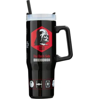 Get Trend Star Wars Thermobecher 920ml, Edelstahl Trinkflasche mit Strohhalm und Henkel, 42H Eis 12H Kalt und 8H Heiß, BPA Frei, Geschenkidee (Schwarz/Multi Darth Vader)