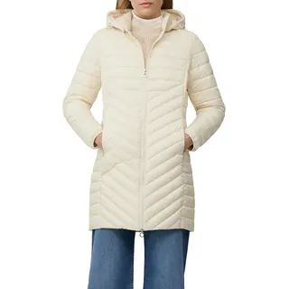 Steppmantel S.OLIVER, Damen, Gr. 40, ecru, Web, Obermaterial: 100% Polyester, unifarben, schmal ca. Mitte Oberschenkel, elastischer Bund, Mäntel Steppmantel, im Slim Fit, abnehmbare Kapuze