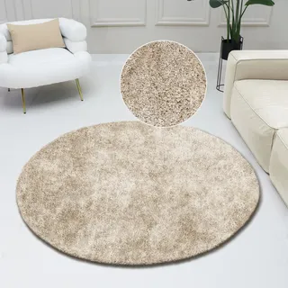 bruno banani Hochflor-Teppich »Dana Teppich, leichter Glanz«, rund, 30 mm Höhe, unifarben, Mikrofaser Teppiche, Wohnzimmer, Schlafzimmer, Esszimmer beige Ø 140 cm 1 St.