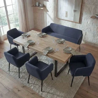 Esszimmer-Set HWC-L13, 4er-Set Stuhl+Sitzbank Esszimmergruppe Sitzgruppe Esszimmergarnitur, Stoff/Textil  anthrazit - Grau