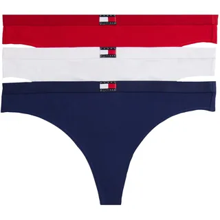 String "3 PACK THONG (EXT.SIZES)", Damen, Gr. L (40), 3 Stk., weiß, primary rot, preppy navy, Jersey, Obermaterial: 95% Baumwolle, 5% Elasthan, TOMMY HILFIGER UNDERWEAR, körpernah, Unterhosen String, basic, elastischer Bund, unifarben