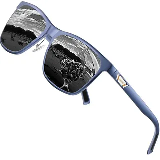 DUCO Polarisiert Sonnenbrille für Herren mit UV400 Schutz Retro Rechteckig Rahmen Ultraleichte Metallrahmen Brillengläser Fahrerbrille Sportsonnenbrille 3029H (Hellblau Rahmen Grau Linse)