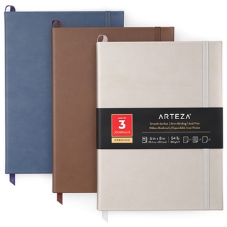 ARTEZA Journal Notizbücher Set, 15.2 x 20.3 cm (3er Pack Bullet Journal in Graublau, Grau, Graubraun), 96 Blatt, Hardcover Notizbuch liniert, unliniert und gepunktet