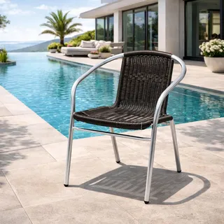 Stabiler Aluminuim / Polyrattan Bistrostuhl stapelbar Silber / Schwarz - Silber, Schwarz
