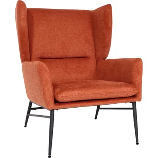 Lounge-Sessel HWC-L62, Ohrensessel Cocktailsessel Sessel Polstersessel, Stoff/Textil Metall terracotta-braun - Braun