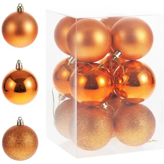 RELONGGI 6cm Weihnachtskugeln Orange - 12pcs Christbaumkugeln aus Plastik, Splitterfrei, 3stile und in Tollen Farben (Orange, 6cm)
