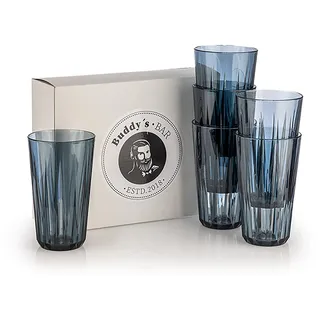 Buddy ́s Bar - 6er Set, Hochwertige 0,5 Liter Tritan Kunststoff Trinkgbecher, BPA frei, Kristallglas-Optik, bruchfeste Mehrweg-Becher, wiederverwendbar und spülmaschinenfest, 500 ml, grau