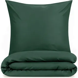 Blumtal Bettwäsche 135x200cm + Kissenbezug 40x80cm - Mikrofaser Bed Sheets 135x200cm - 2-er Set Bettwäsche Dunkelgrün - dunkelgrün