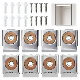 8 Stück Spiegelhalterung Wand für Schwere Spiegel, Höhenverstellbar mit Kork Für schwere Spiegel Bilder bis 20kg, 4-6mm Dicke, Inkl Dübel & Schrauben – Aus Edelstahl Für Bad, Wohnzimmer Flur