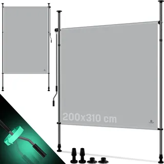 KESSER® Klemmmarkise Senkrechtmarkise außen Ausziehbar & Blickdicht | Vertikalmarkise mit Handkurbel ohne Bohren | Balkon-Sichtschutz & Windschutz für Garten & Terrasse Wasserfest - Grau