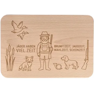 Spruchreif | Frühstücksbrettchen "Jäger haben viel Zeit..." | Brotzeitbrett aus Buchenholz mit Gravur | Geschenk für Jäger & Naturfreunde | 22 x 15 x 1 cm | nachhaltiges Holzbrett