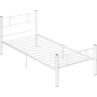 Homcom Bettrahmen für Matratze 200 x 90 cm, Bettgestell 88 cm hoch Einzelbettgestell aus Stahl, für Schlafzimmer Gästezimmer, Weiß