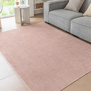 Ceneco 80x120cm Bettvorleger Rosa rutschfest Teppich für Schlafzimmer | Kurzflor, 5mm Dicke, Dünner Teppich, für Wohnzimmer, Eingangsbereich, Küche, Esszimmer