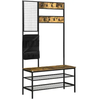 Homcom Garderobenständer mit Sitzbank 40 x 185 x 100 cm Rustikal-Braun