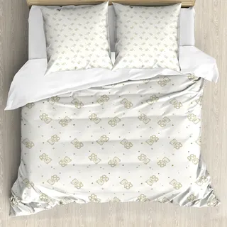 ABAKUHAUS Beige Bettbezug, Teddybären Spielzeug Sterne, Milbensicher Allergiker geeignet mit Kissenbezügen, 155 cm x 220 cm - 80 x 80 cm, Eischale Tan - Beige