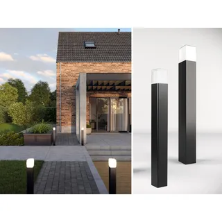 2 Stück LED Wegeleuchten, Pollerleuchten aus ALU in schwarz für außen Höhe 80cm - Schwarz
