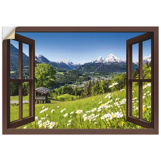 ARTland Wandbild »Fensterblick Bayerischen Alpen«, Berge, (1 St.), als Alubild, Outdoorbild, Leinwandbild, Poster, Wandaufkleber braun