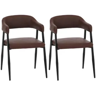 Mendler 2er-Set Esszimmerstuhl HWC-P29, Küchenstuhl Lehnstuhl Polsterstuhl, Industrial Retro Vintage Kunstleder ~ rostrot