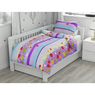 Baumwollbettwäsche FARBSTREIFEN MIT ÄPFELN lila - Violett