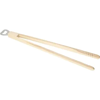 Holz-Grillzange "Opener" mit Kapselheber, sicheres Wenden und Öffnen von Getränken, 43cmNatur