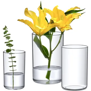 Amazing Abby Vase Viola Grande – Zylindervasen aus Acryl (3-teiliges Set), zylindrische Blumenvasen aus Kunststoff für Hochzeit, Heimdekoration, Bürodekoration, bruchsicher, 15,2 cm + 20,3 cm + 22,9
