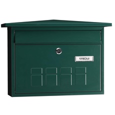 ARREGUI Deco E5703 Briefkasten aus Verzinktem Stahl, Größe M (DIN A4 Post), waagrechter Wandbriefkasten für den Außenbereich, Postkasten für Draußen mit Namensschild und Einwurfklappe, Grün