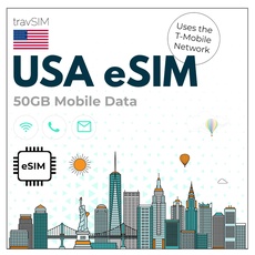 travSIM USA eSIM | T-Mobile Netz | Unbegrenzte Daten, Anrufe & Texte in den USA | eSIM für USA funktioniert auf eSIM kompatiblen iOS & Android Geräten | USA eSIM 30 Tage