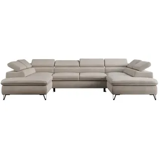 MKS Wohnlandschaft Peter U Samt Beige , Textil , U-Form , 346x76x208 cm , Wohnzimmer, Sofas & Couches, Wohnlandschaften, Wohnlandschaften in U-Form
